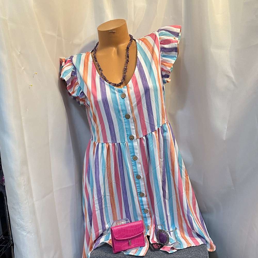 SHEIN small Colorful Striped dress with jewelry and wallet set New items